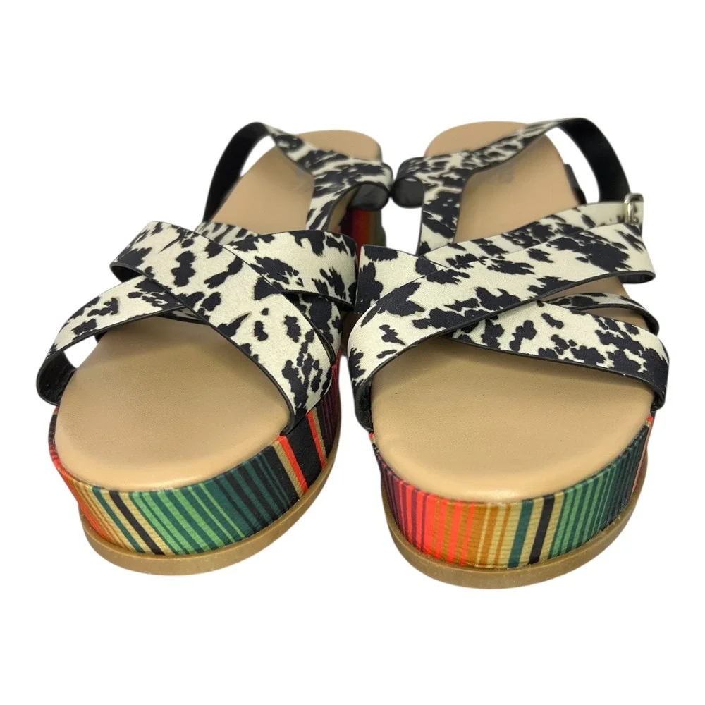 Crazy Train Womens Cow Cute Wedges Cow Print Serape Striped Platform Sandals‎ 11